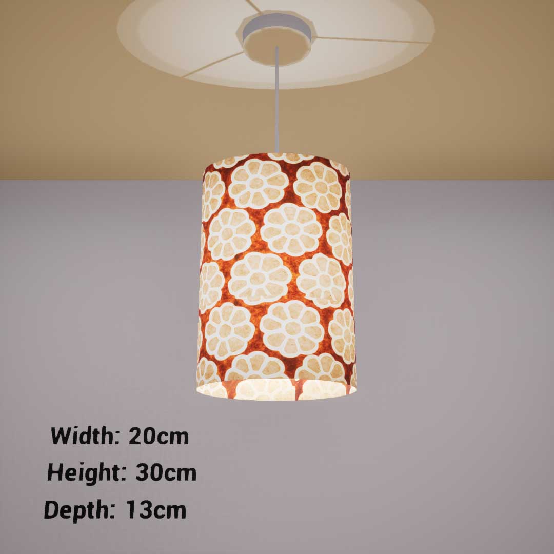 Oval Lamp Shade - P20 - Batik Big Flower on Brown, 20cm(w) x 30cm(h) x 13cm(d)