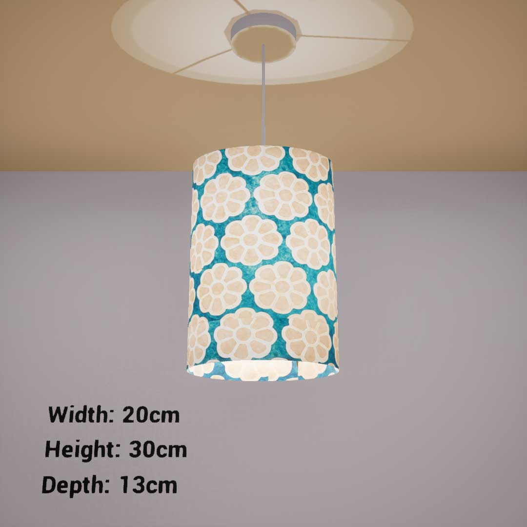 Oval Lamp Shade - P23 - Batik Big Flower on Teal, 20cm(w) x 30cm(h) x 13cm(d)