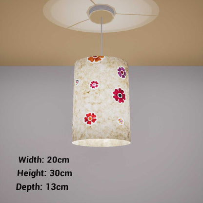 Oval Lamp Shade - P35 - Batik Multi Flower on Natural, 20cm(w) x 30cm(h) x 13cm(d)