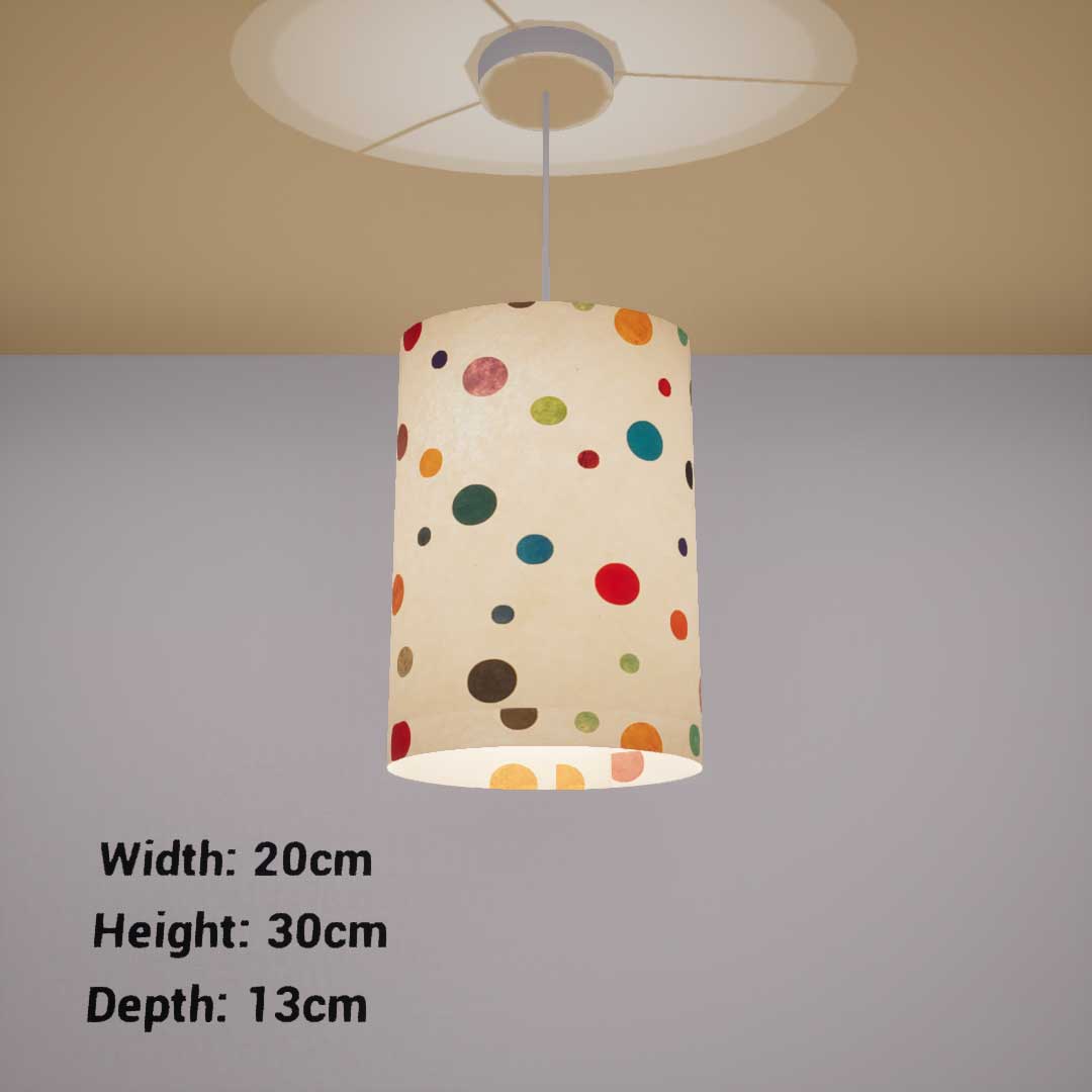 Oval Lamp Shade - P39 - Polka Dots on Natural Lokta, 20cm(w) x 30cm(h) x 13cm(d)