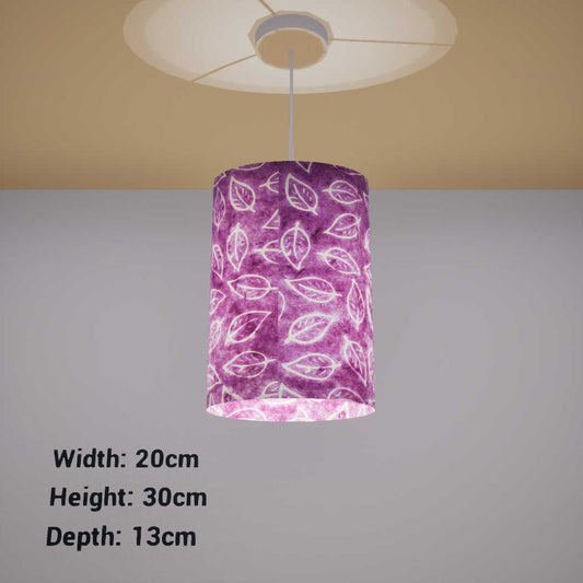 Oval Lamp Shade - P68 - Batik Leaf on Purple, 20cm(w) x 30cm(h) x 13cm(d) - Imbue Lighting