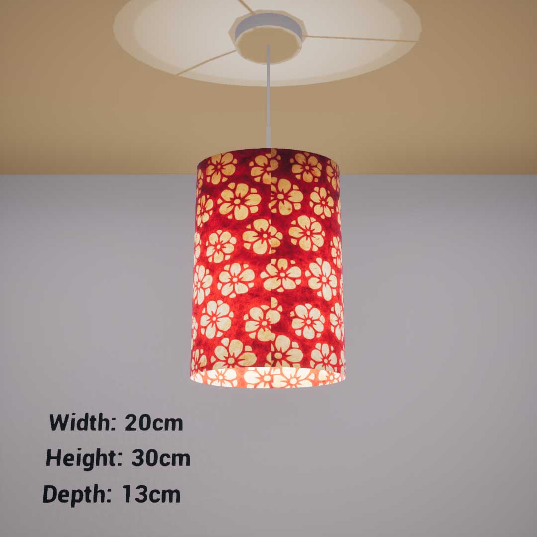 Oval Lamp Shade - P76 - Batik Star Flower Red, 20cm(w) x 30cm(h) x 13cm(d) - Imbue Lighting