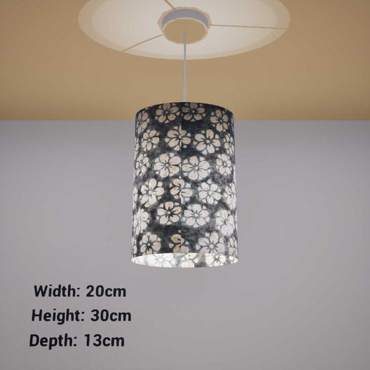 Oval Lamp Shade - P77 - Batik Star Flower Grey, 20cm(w) x 30cm(h) x 13cm(d) - Imbue Lighting