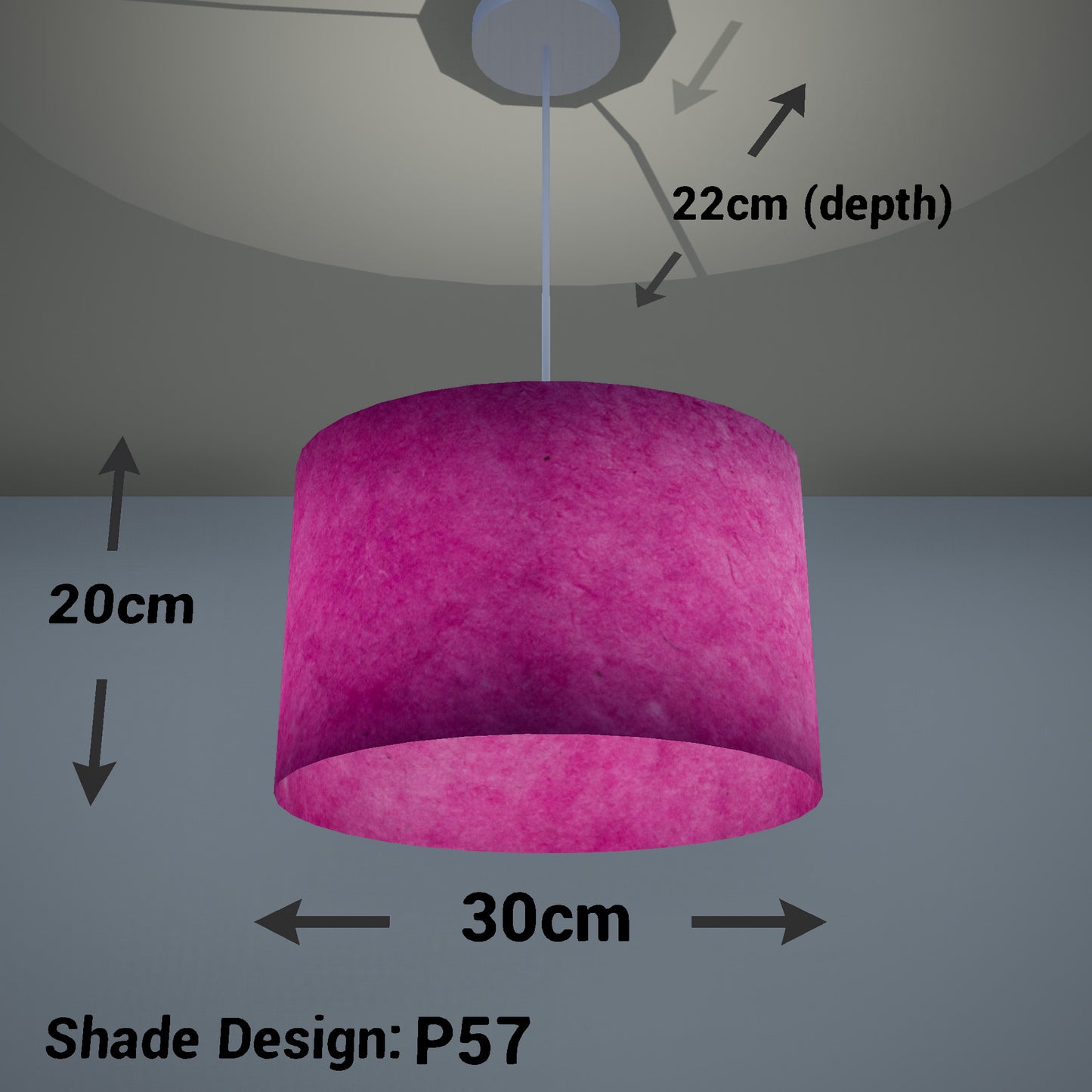 Oval Lamp Shade - P57 - Hot Pink Lokta, 30cm(w) x 20cm(h) x 22cm(d)
