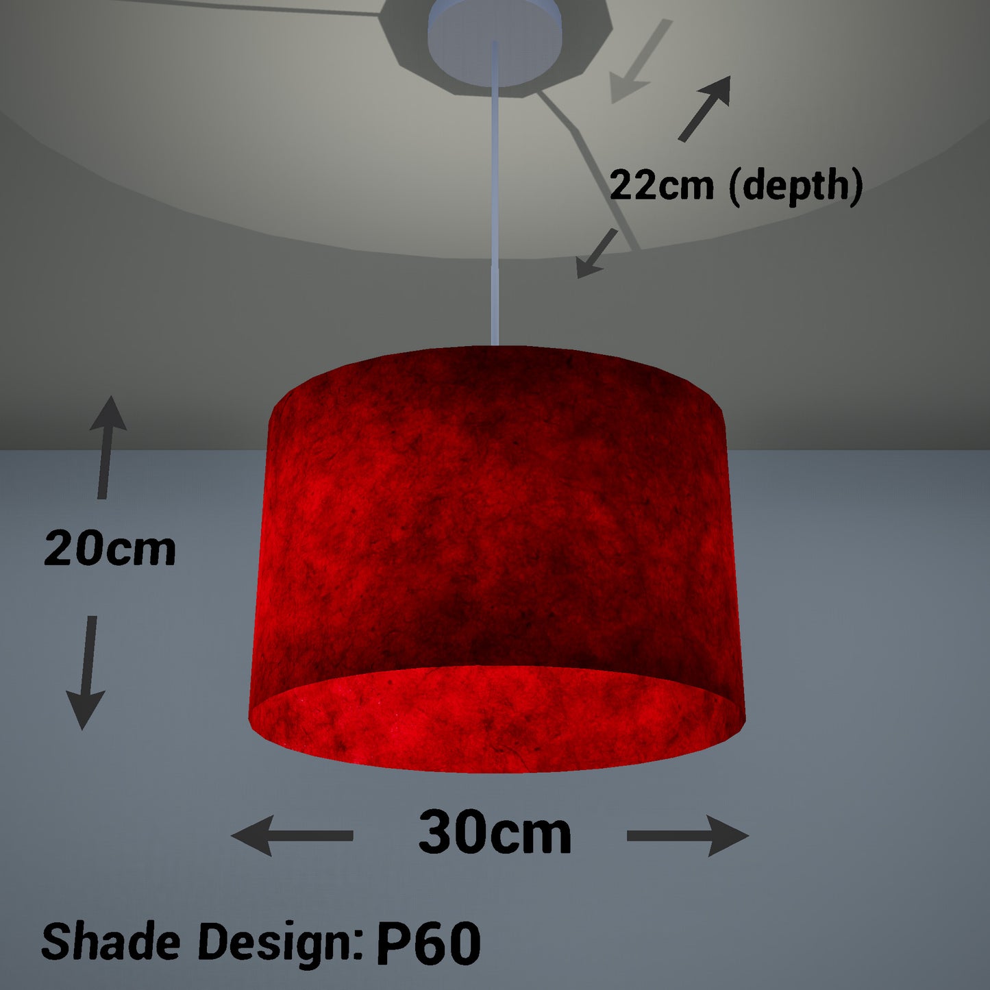 Oval Lamp Shade - P60 - Red Lokta, 30cm(w) x 20cm(h) x 22cm(d)