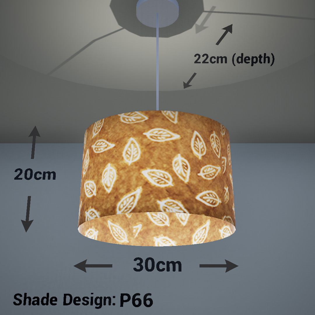 Oval Lamp Shade - P66 - Batik Leaf on Camel, 30cm(w) x 20cm(h) x 22cm(d) - Imbue Lighting