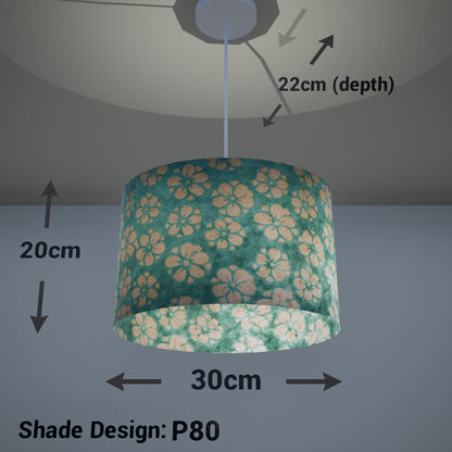 Oval Lamp Shade - P80 ~ Batik Star Flower Mint Green, 30cm(w) x 20cm(h) x 22cm(d) - Imbue Lighting