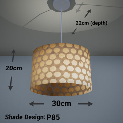 Oval Lamp Shade - P85 ~ Batik Dots on Natural, 30cm(w) x 20cm(h) x 22cm(d)