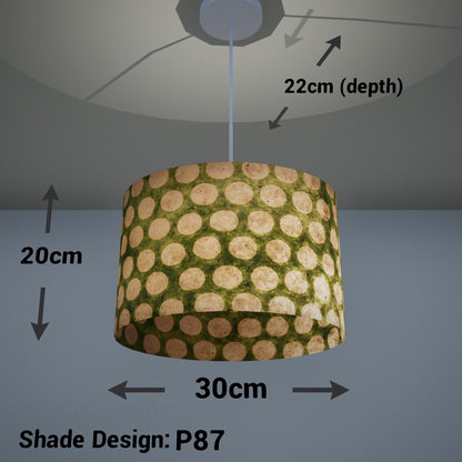 Oval Lamp Shade - P87 ~ Batik Dots on Green, 30cm(w) x 20cm(h) x 22cm(d)