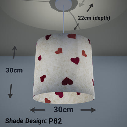 Oval Lamp Shade - P82 ~ Hearts on Lokta Paper, 30cm(w) x 30cm(h) x 22cm(d) - Imbue Lighting