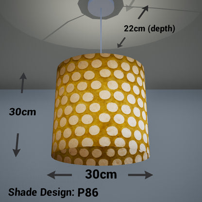 Oval Lamp Shade - P86 ~ Batik Dots on Yellow, 30cm(w) x 30cm(h) x 22cm(d)
