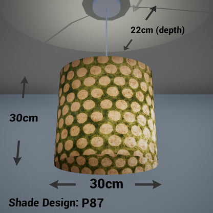 Oval Lamp Shade - P87 ~ Batik Dots on Green, 30cm(w) x 30cm(h) x 22cm(d)
