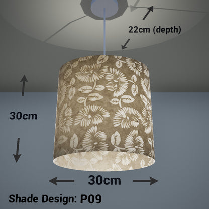 Oval Lamp Shade - P09 - Batik Peony on Natural, 30cm(w) x 30cm(h) x 22cm(d)