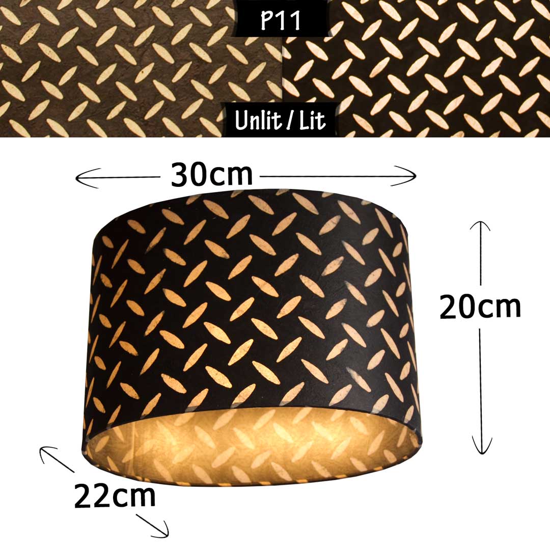 Oval Lamp Shade - P11 - Batik Tread Plate Black, 30cm(w) x 20cm(h) x 22cm(d)