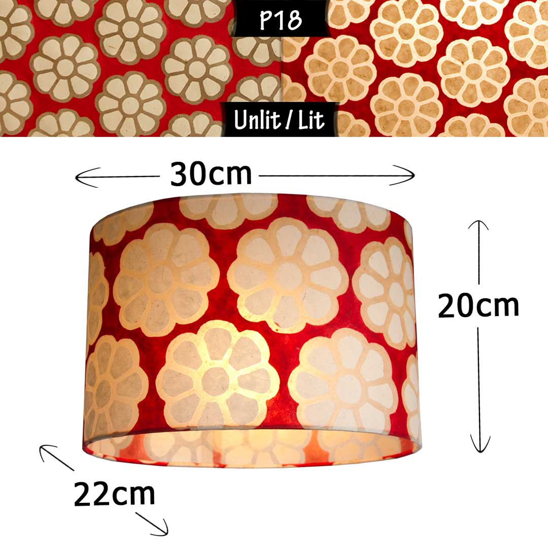 Oval Lamp Shade - P18 - Batik Big Flower on Red, 30cm(w) x 20cm(h) x 22cm(d)