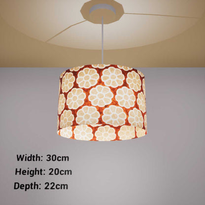 Oval Lamp Shade - P20 - Batik Big Flower on Brown, 30cm(w) x 20cm(h) x 22cm(d)
