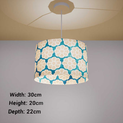Oval Lamp Shade - P23 - Batik Big Flower on Teal, 30cm(w) x 20cm(h) x 22cm(d)