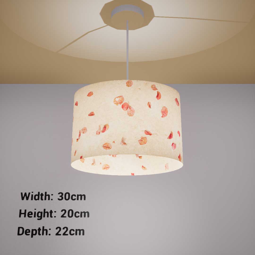 Oval Lamp Shade - P33 - Rose Petals on Natural Lokta, 30cm(w) x 20cm(h) x 22cm(d)