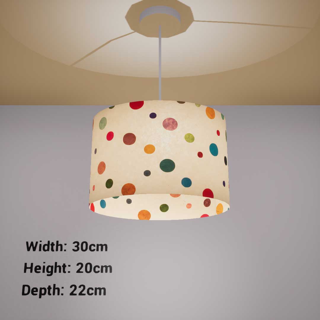Oval Lamp Shade - P39 - Polka Dots on Natural Lokta, 30cm(w) x 20cm(h) x 22cm(d)