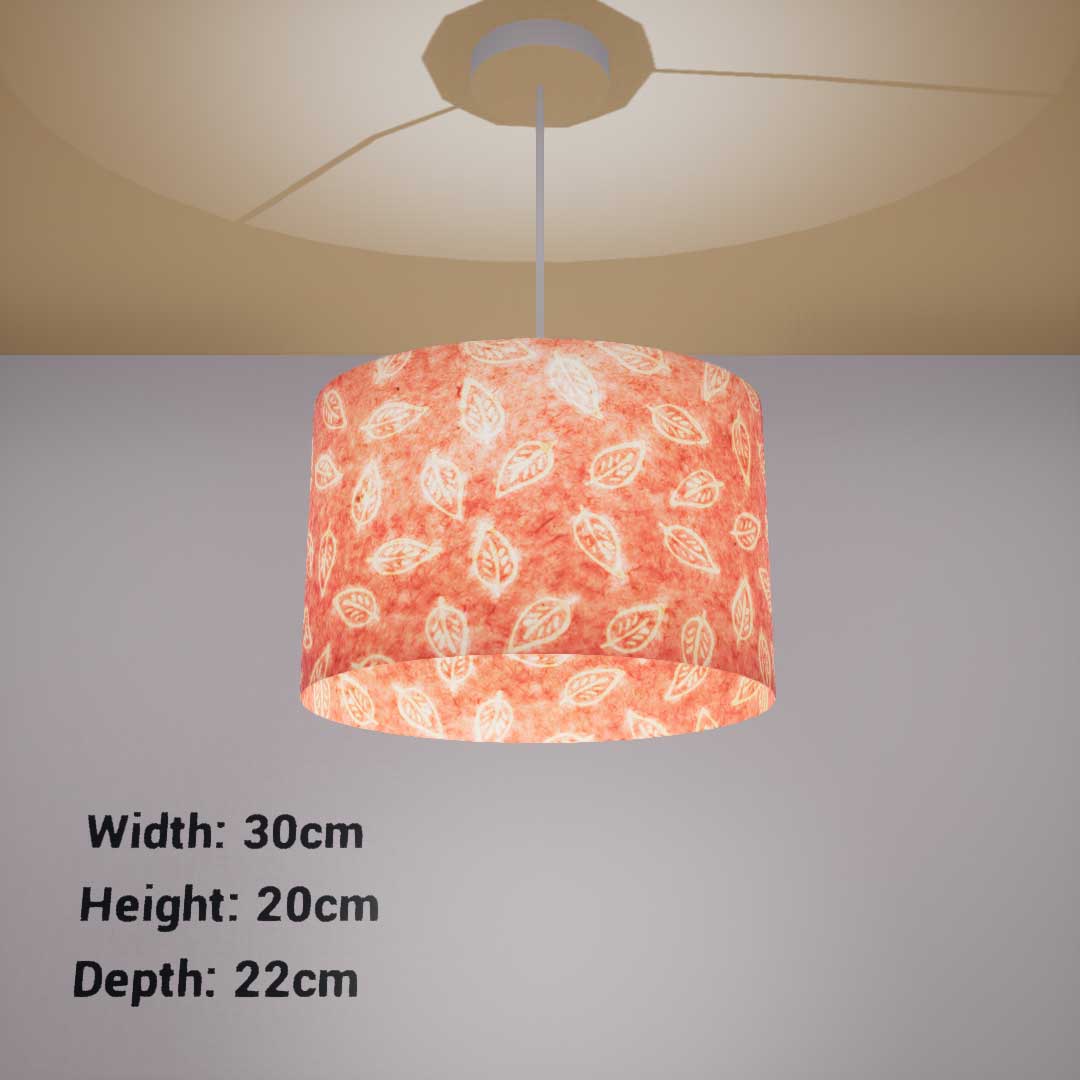 Oval Lamp Shade - P67 - Batik Leaf on Pink, 30cm(w) x 20cm(h) x 22cm(d) - Imbue Lighting