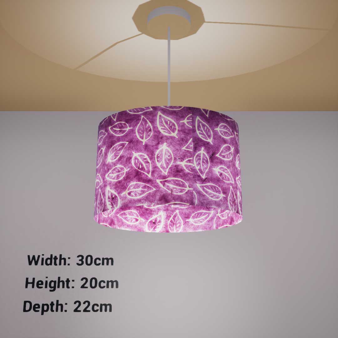 Oval Lamp Shade - P68 - Batik Leaf on Purple, 30cm(w) x 20cm(h) x 22cm(d) - Imbue Lighting