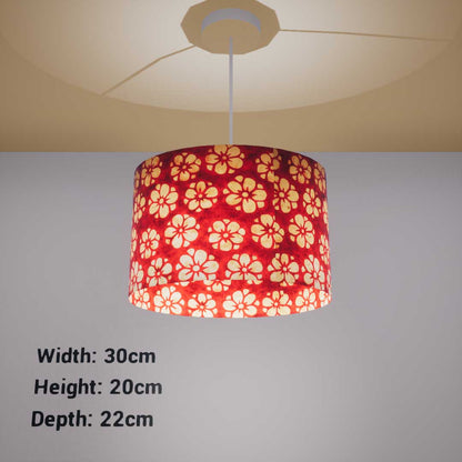Oval Lamp Shade - P76 - Batik Star Flower Red, 30cm(w) x 20cm(h) x 22cm(d) - Imbue Lighting