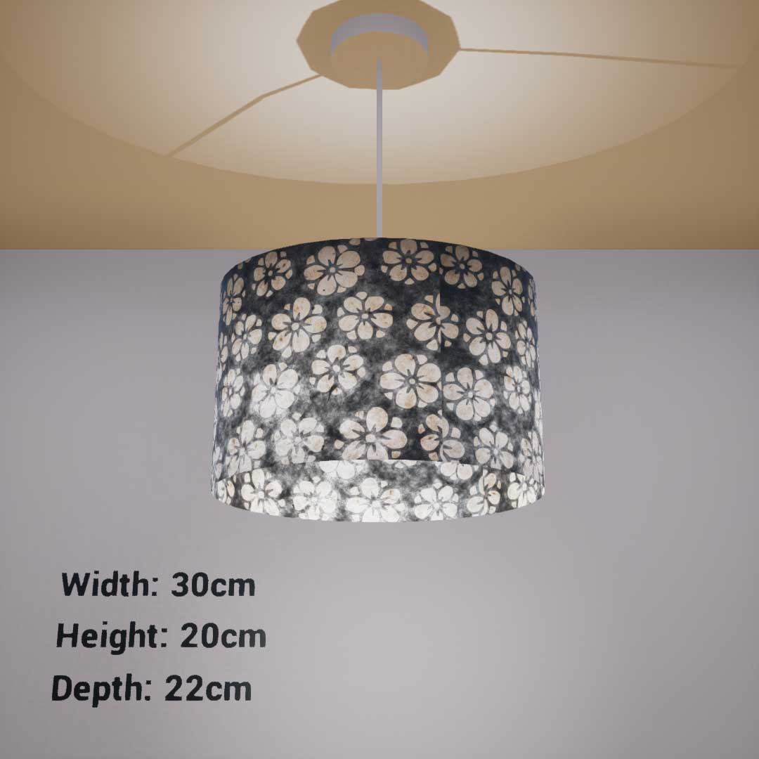 Oval Lamp Shade - P77 - Batik Star Flower Grey, 30cm(w) x 20cm(h) x 22cm(d) - Imbue Lighting