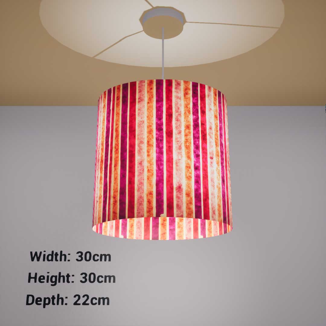 Oval Lamp Shade - P04 - Batik Stripes Pink, 30cm(w) x 30cm(h) x 22cm(d) - Imbue Lighting