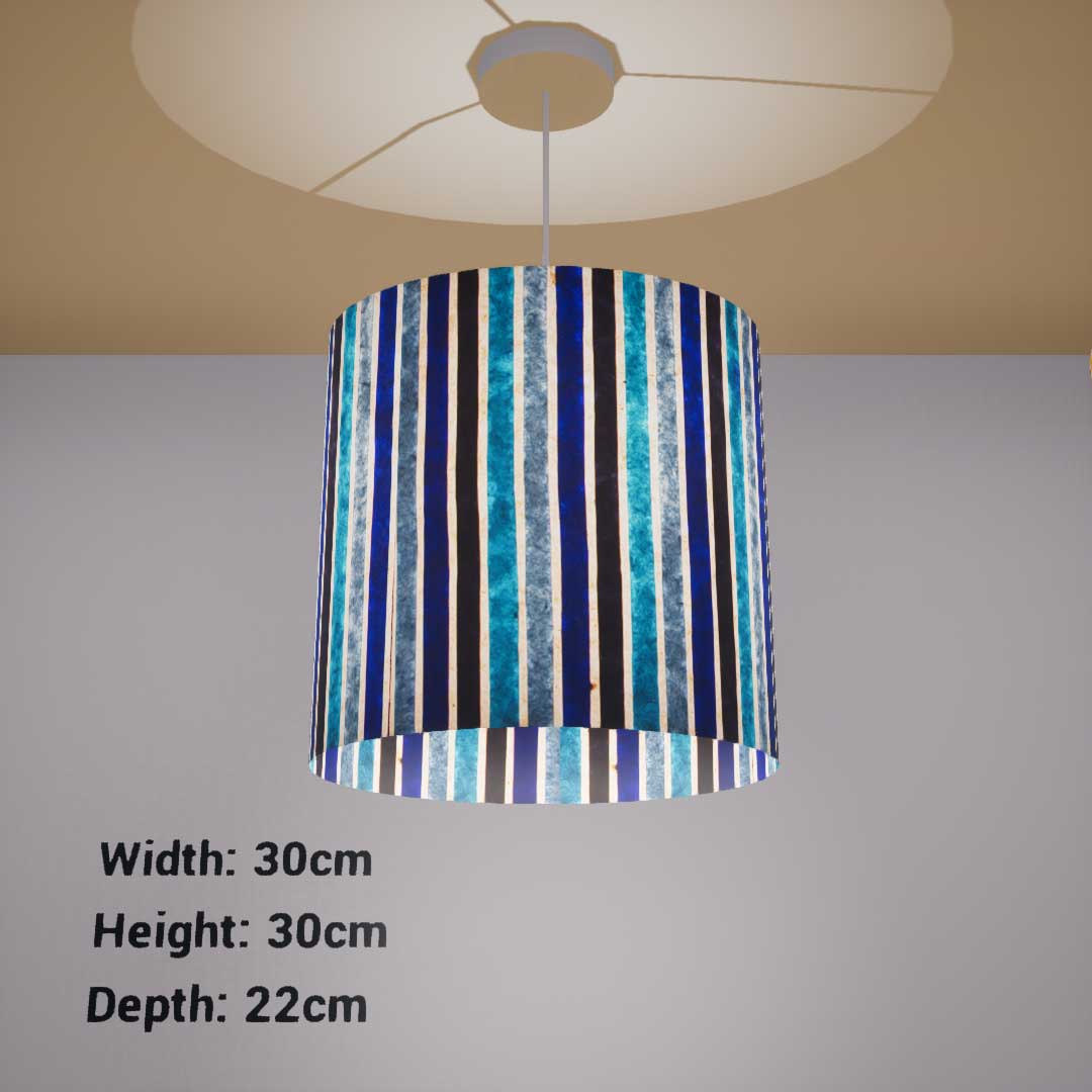 Oval Lamp Shade - P05 - Batik Stripes Blue, 30cm(w) x 30cm(h) x 22cm(d) - Imbue Lighting