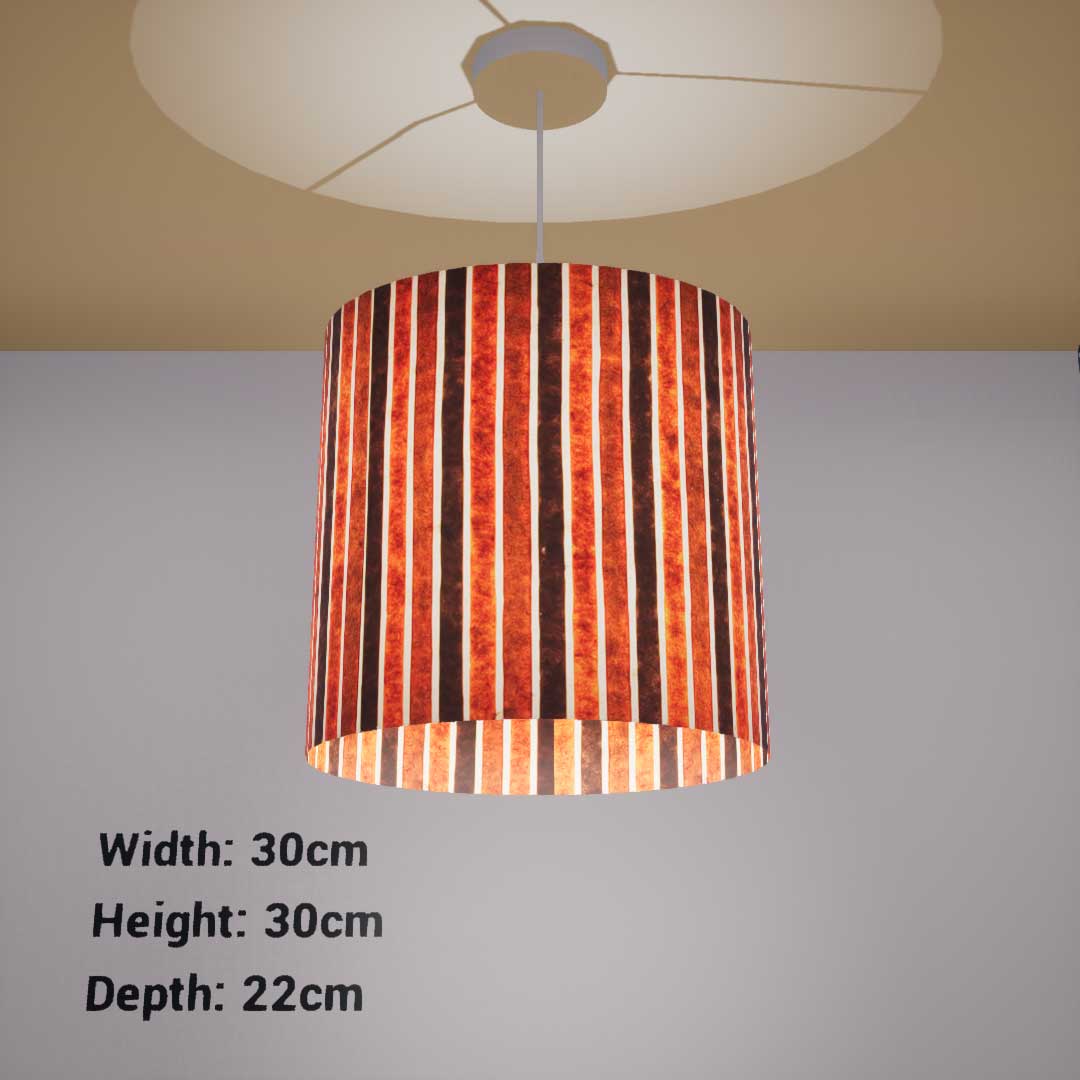 Oval Lamp Shade - P07 - Batik Stripes Brown, 30cm(w) x 30cm(h) x 22cm(d)