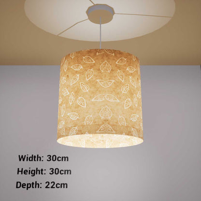Oval Lamp Shade - P28 - Batik Leaf on Natural, 30cm(w) x 30cm(h) x 22cm(d)