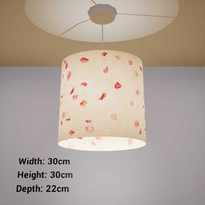 Oval Lamp Shade - P33 - Rose Petals on Natural Lokta, 30cm(w) x 30cm(h) x 22cm(d)