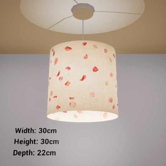 Oval Lamp Shade - P33 - Rose Petals on Natural Lokta, 30cm(w) x 30cm(h) x 22cm(d)
