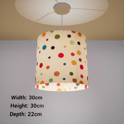 Oval Lamp Shade - P39 - Polka Dots on Natural Lokta, 30cm(w) x 30cm(h) x 22cm(d)