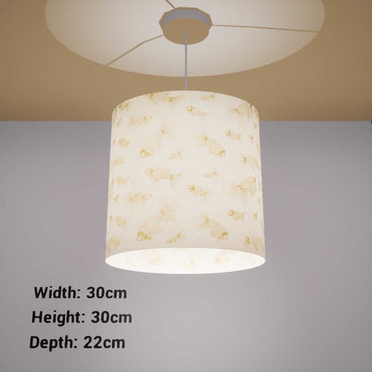 Oval Lamp Shade - P40 - Gold Fish Screen Print on Natural Lokta, 30cm(w) x 30cm(h) x 22cm(d)