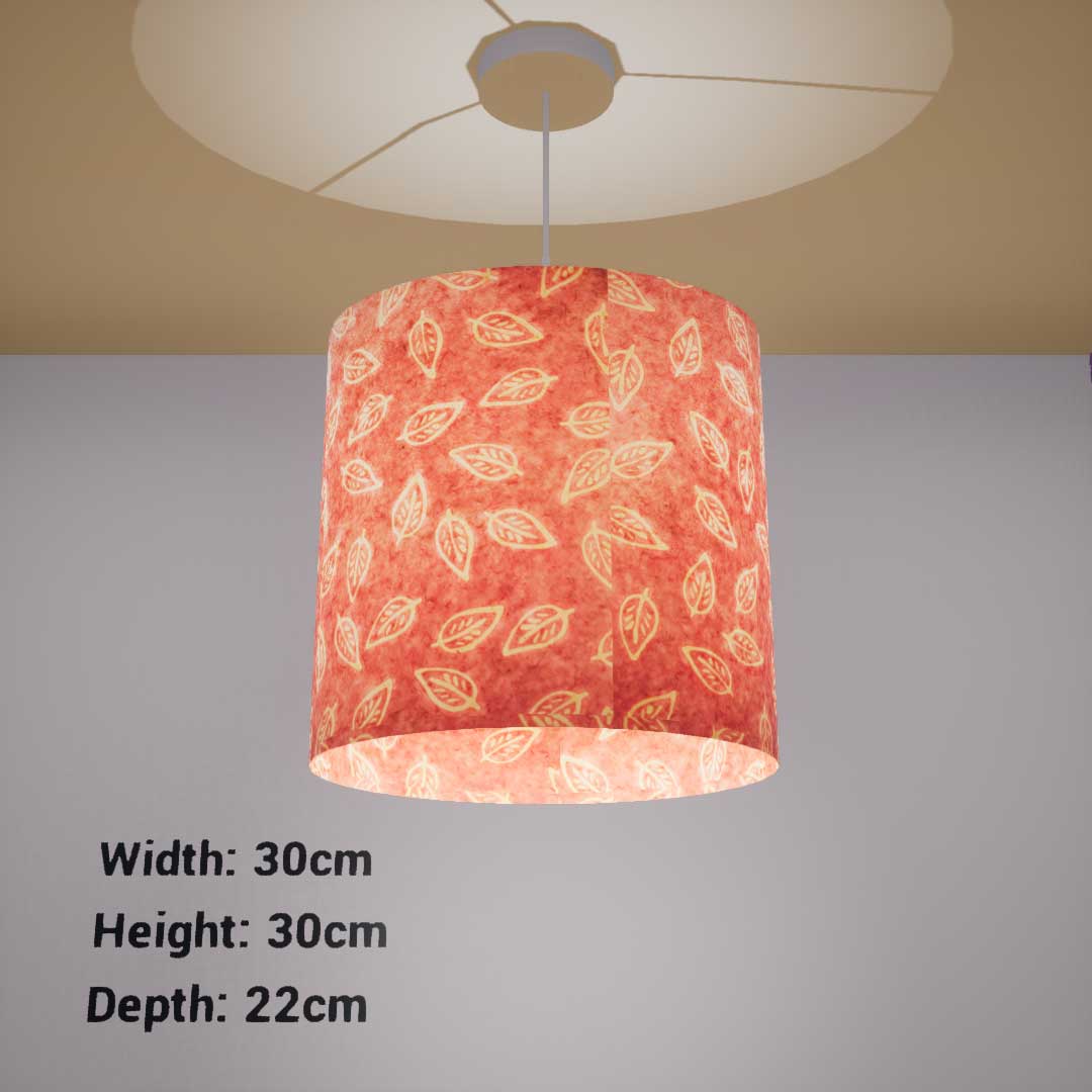 Oval Lamp Shade - P67 - Batik Leaf on Pink, 30cm(w) x 30cm(h) x 22cm(d) - Imbue Lighting