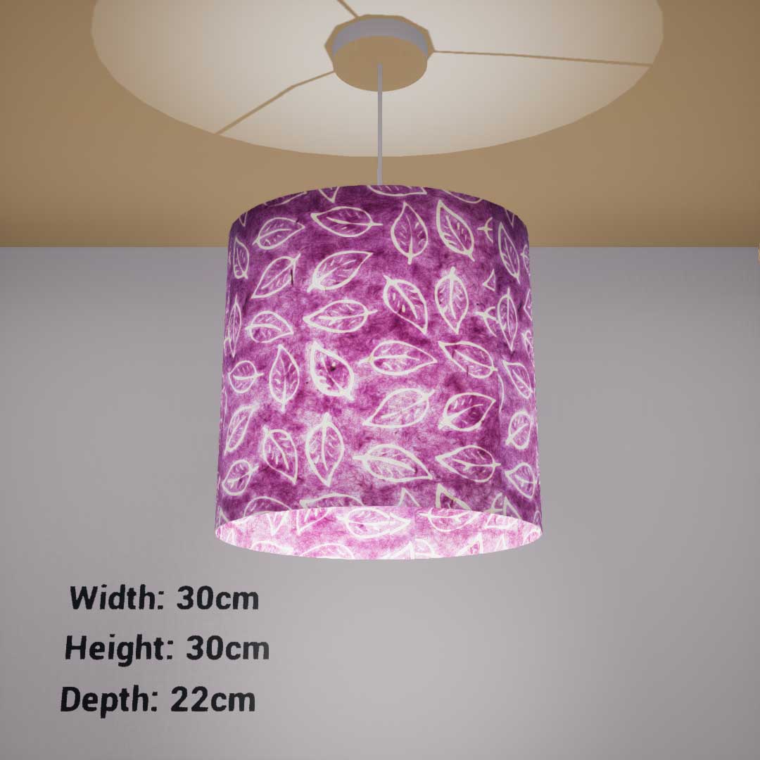 Oval Lamp Shade - P68 - Batik Leaf on Purple, 30cm(w) x 30cm(h) x 22cm(d) - Imbue Lighting