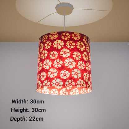 Oval Lamp Shade - P76 - Batik Star Flower Red, 30cm(w) x 30cm(h) x 22cm(d) - Imbue Lighting