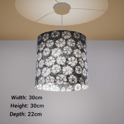 Oval Lamp Shade - P77 - Batik Star Flower Grey, 30cm(w) x 30cm(h) x 22cm(d) - Imbue Lighting