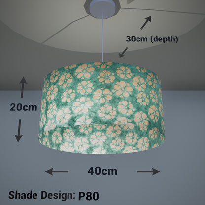 Oval Lamp Shade - P80 ~ Batik Star Flower Mint Green, 40cm(w) x 20cm(h) x 30cm(d) - Imbue Lighting