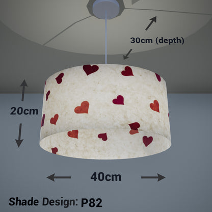 Oval Lamp Shade - P82 ~ Hearts on Lokta Paper, 40cm(w) x 20cm(h) x 30cm(d) - Imbue Lighting