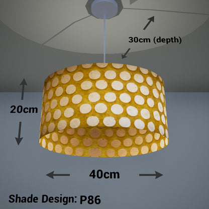 Oval Lamp Shade - P86 ~ Batik Dots on Yellow, 40cm(w) x 20cm(h) x 30cm(d)