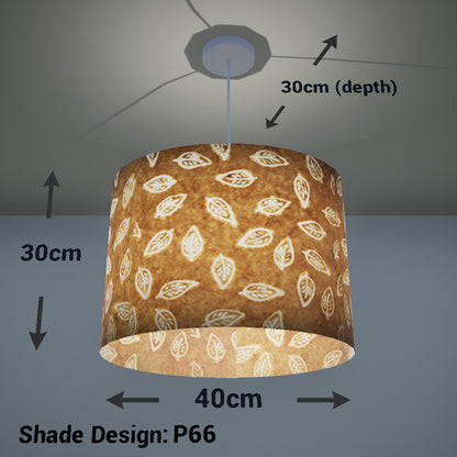 Oval Lamp Shade - P66 - Batik Leaf on Camel, 40cm(w) x 30cm(h) x 30cm(d) - Imbue Lighting