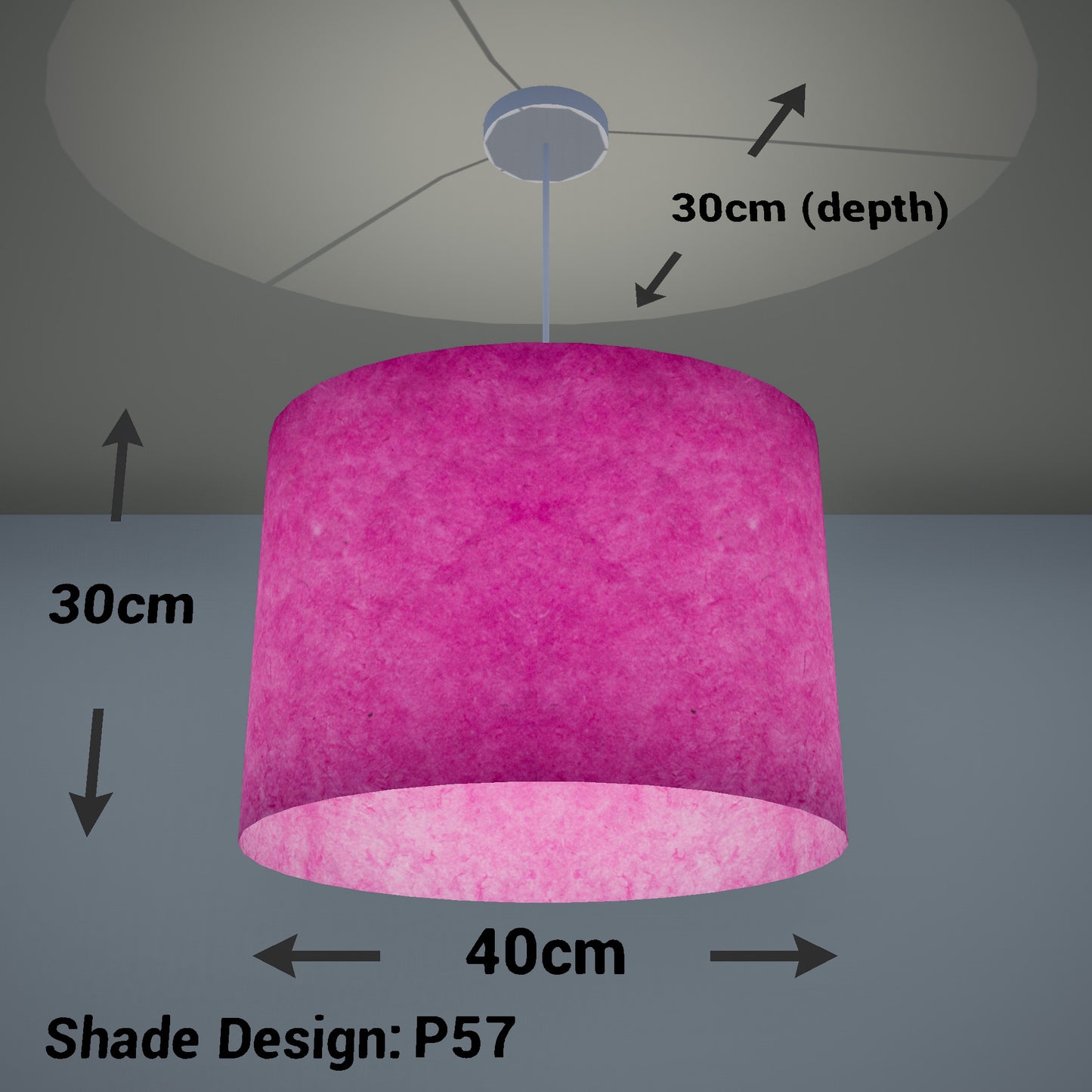 Oval Lamp Shade - P57 - Hot Pink Lokta, 40cm(w) x 30cm(h) x 30cm(d)