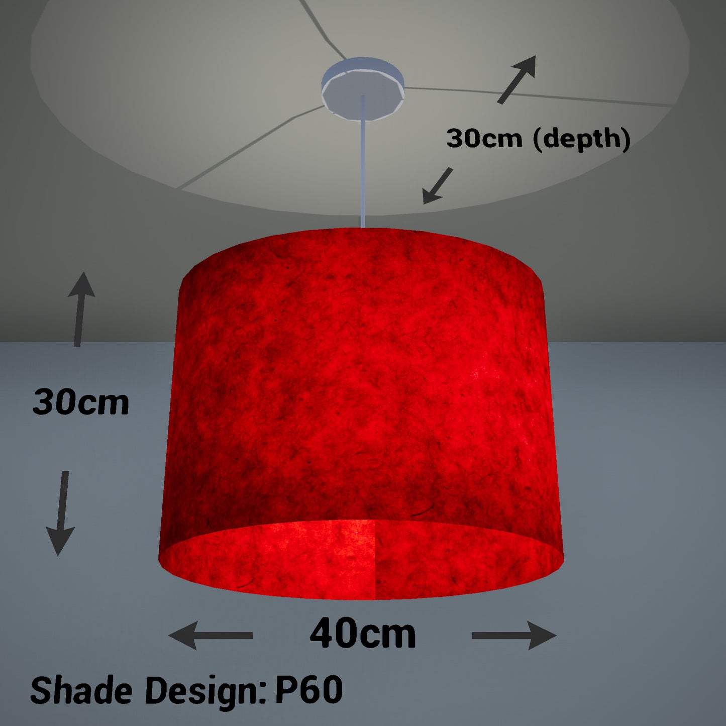 Oval Lamp Shade - P60 - Red Lokta, 40cm(w) x 30cm(h) x 30cm(d)