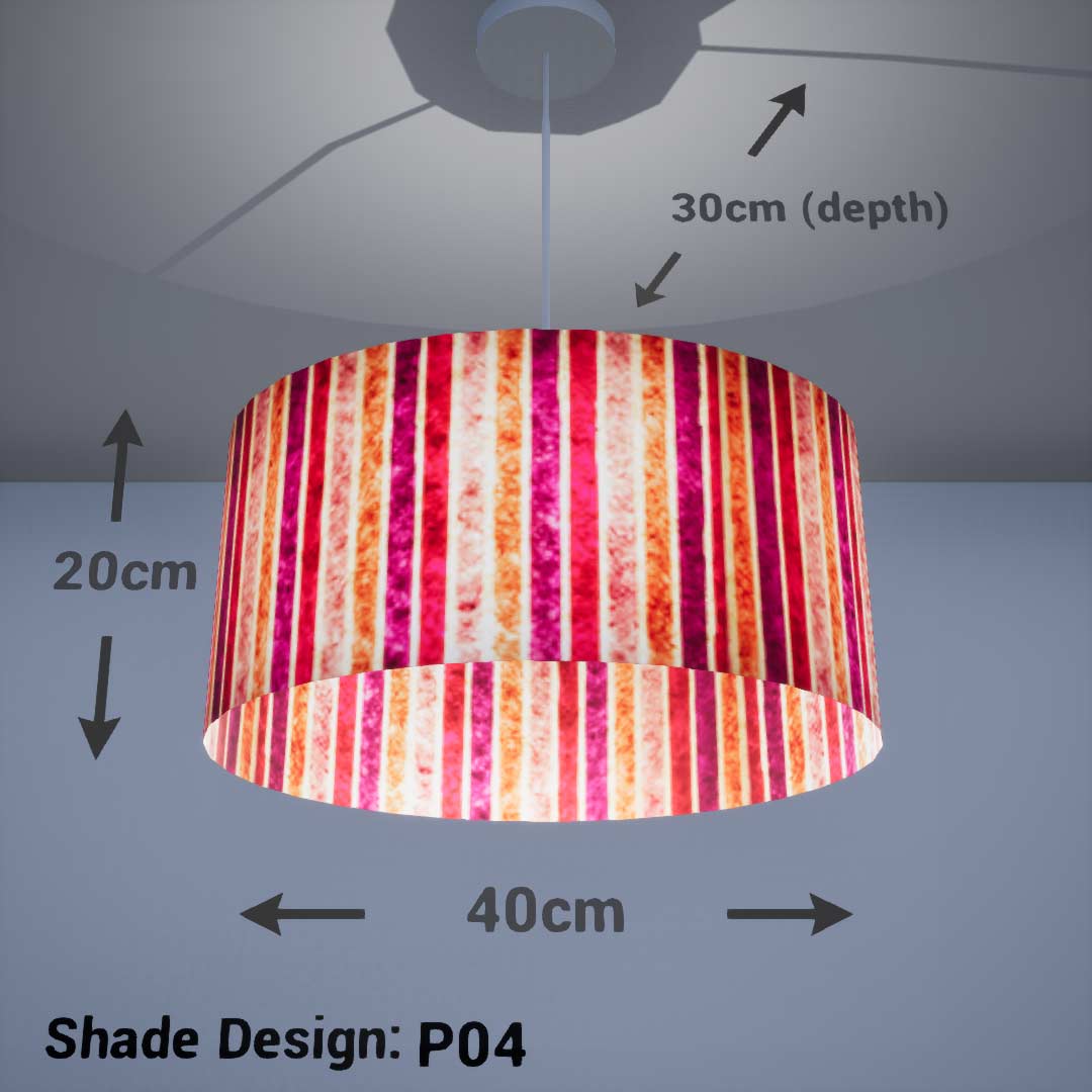 Oval Lamp Shade - P04 - Batik Stripes Pink, 40cm(w) x 20cm(h) x 30cm(d) - Imbue Lighting