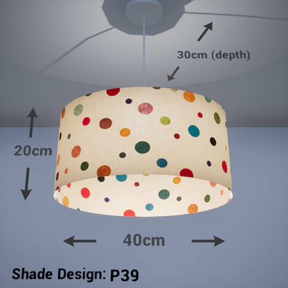 Oval Lamp Shade - P39 - Polka Dots on Natural Lokta, 40cm(w) x 20cm(h) x 30cm(d)