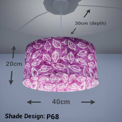Oval Lamp Shade - P68 - Batik Leaf on Purple, 40cm(w) x 20cm(h) x 30cm(d) - Imbue Lighting