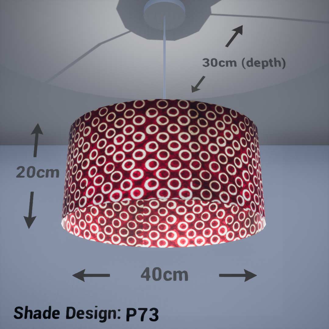 Oval Lamp Shade - P73 - Batik Red Circles, 40cm(w) x 20cm(h) x 30cm(d) - Imbue Lighting