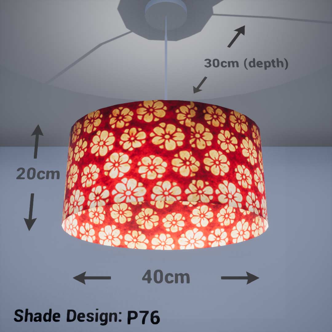 Oval Lamp Shade - P76 - Batik Star Flower Red, 40cm(w) x 20cm(h) x 30cm(d) - Imbue Lighting